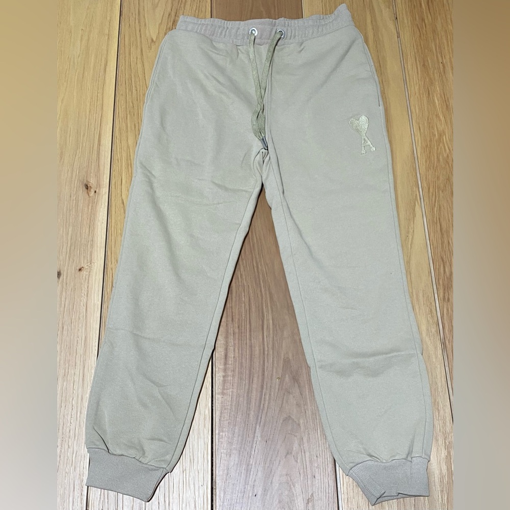 ami Alexandre Mattiussi Tapered Logo Embossed Cotton-Blend Sweatpants Beige Sz S